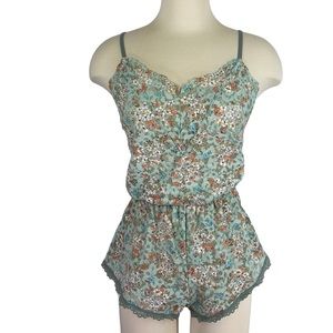 Victoria's Secret Romper Size Small Green Lace Floral Lingerie Semi Sheer